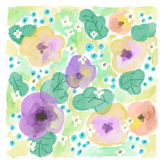 水彩の花柄　壁紙　素材イラスト