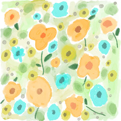 水彩の花柄　壁紙　素材イラスト