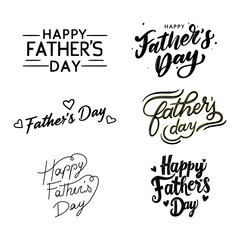 A collection of six hand-drawn Father's Day lettering styles and scripts. Versatile black and white typography for stickers, labels, and personalized holiday gift items.