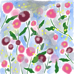 水彩の花柄　壁紙　素材イラスト