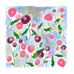 水彩の花柄　壁紙　素材イラスト