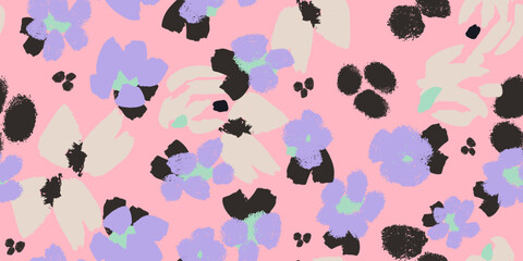 Obraz premium Abstract floral pattern with expressive hand-drawn shapes and bold color contrast. Modern artistic background for textiles, fashion, branding and digital design