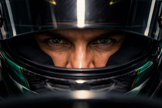 Closeup motorsport driver helmet racing