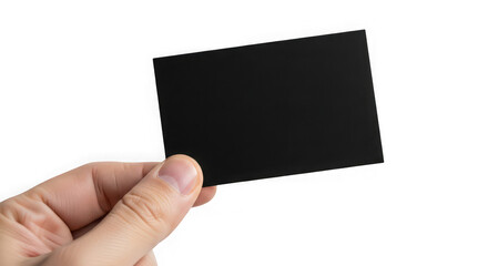 Obraz premium A hand holding a small black card or rectangle isolated on transparent background