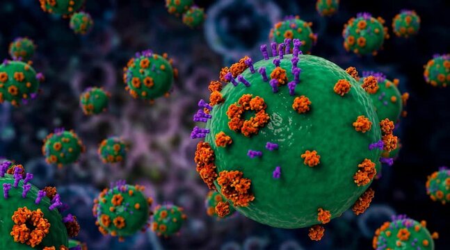 3D Microscopi Nipah Virus (NiV) Henipavirus Particles and Zoonotic Pathogens pandemic epidemic