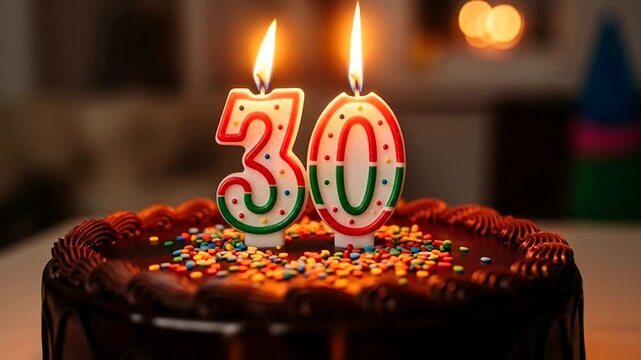 Celebrating a Milestone - A Delicious 30th Birthday Cake with Candles.