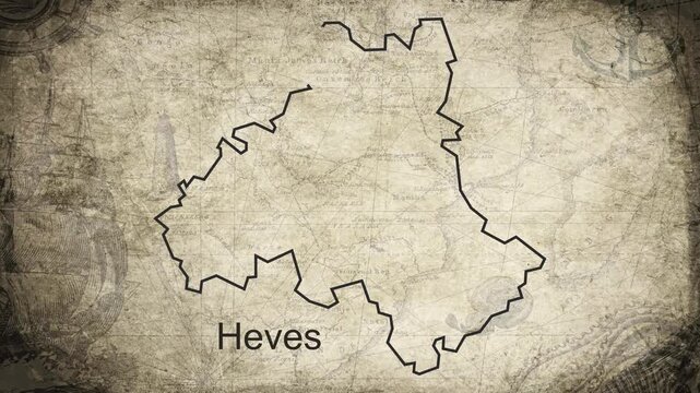 Heves map drawn on a cartography background sheet of paper