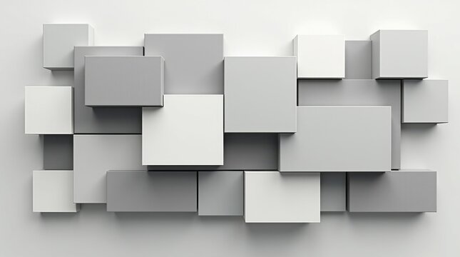 Bloques grises modulares abstractos dispuestos en una estructura tipo cuadr&iacute;cula, estilo de sistema de dise&ntilde;o minimalista
