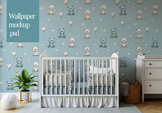 Nursery baby bedroom wallpaper mockup