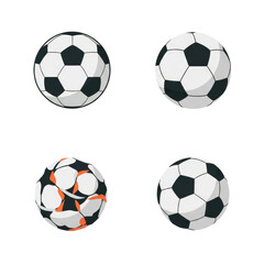 Soccer Balls Four Different Designs On White Background.