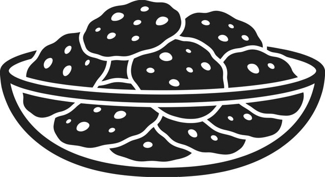 Oatmeal Cookies in Glass Bowl Silhouette Vector &ndash; Chocolate Chip Cookies Snack