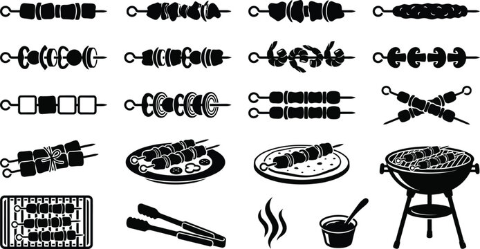  Shish Kebab Silhouette Vector Set Design &ndash; Skewers Grill BBQ Middle Eastern Turkish Persian Kebab Collection, Clean Black Cutouts