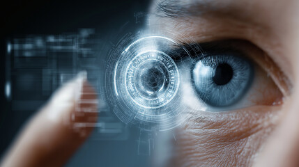 A futuristic visualization of computer vision AI analyzing visual data using machine learning algorithms.