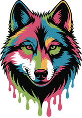 Fototapeta premium Stylized Wolf Head with Dripping Neon Paint and Smile