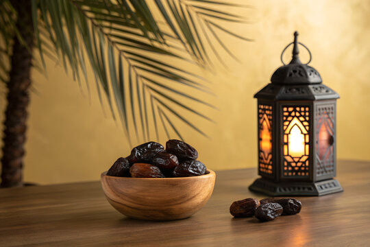 Ramadan Dates Bowl, Medjool Dates Lantern, Moroccan Dates Photography, Iftar Dates Aesthetic, Organic Dates Wooden Bowl