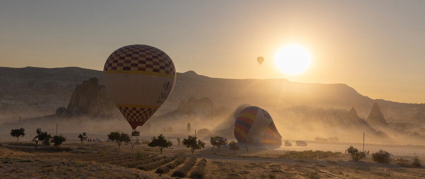 GOREME, TURKEY - August 2025  Colorful Hot air balloons in the air over Cappadocia (Kapadokya), G&ouml;reme Turkey