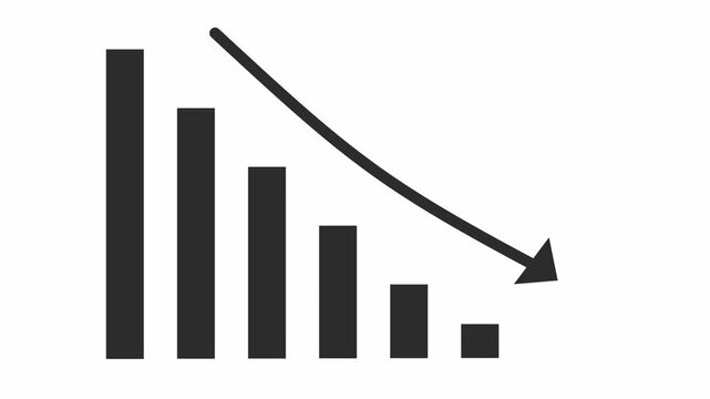 Arrow is making downfall on a white background. Developing company failure, decreasing business bar chart, Bad Economy Recession, Economic crisis, Profit down