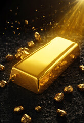 Gold bar and nuggets. Generative AI