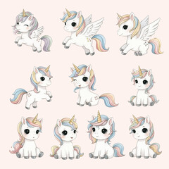 Obraz premium A cute cartoon set of funny baby animals with smiling faces like cat dog bear panda rabbit pig and lion characters in a playful illustration collection