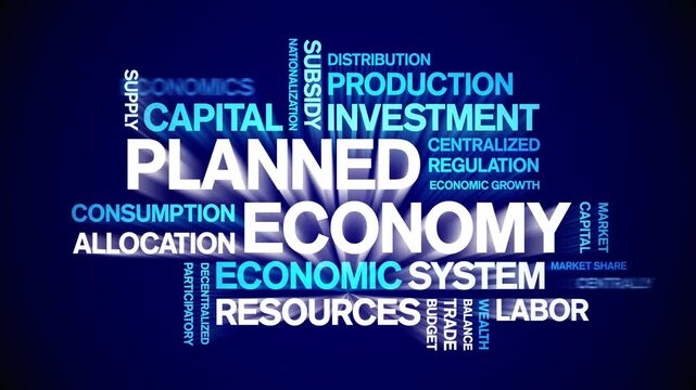 Planned Economy animated word cloud-text design animation tag kinetic typography seamless loop.