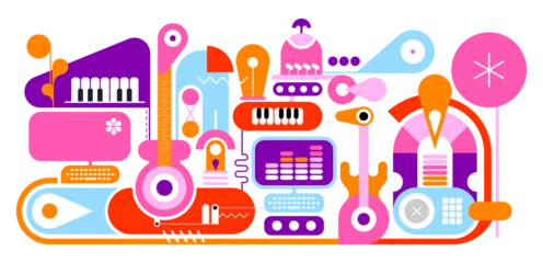 Gardinen Abstraktion Kunst Abstract colorful graphic illustration of audio production, recording studio and music technology concept isolated on a transparent background.  ©  danjazzia