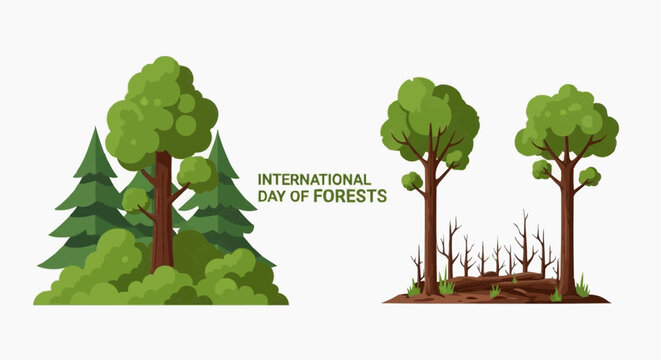 International Day of Forests Nature Conservation Flat Vector Illustration