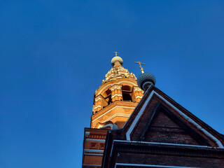 Russia Yaroslavl 12.09.2025 Against the background of a blue sky, the Church of the Presentation of the Lord. An Orthodox church