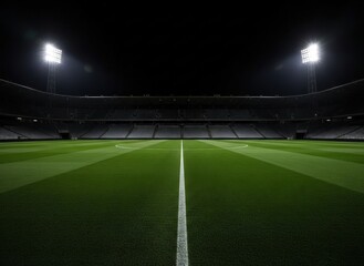 Aerial view of a star-shaped logo on a sports field at night in a large stadium