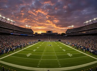 Aerial view of a star-shaped logo on a sports field at night in a large stadium