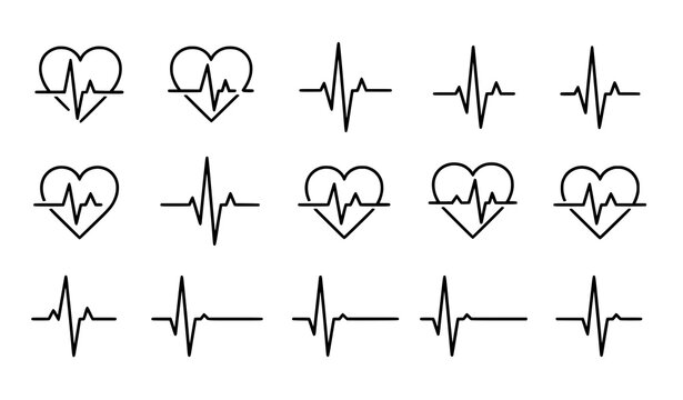 Heartbeat ECG line icon set with healthy and abnormal cardiac rhythm vector