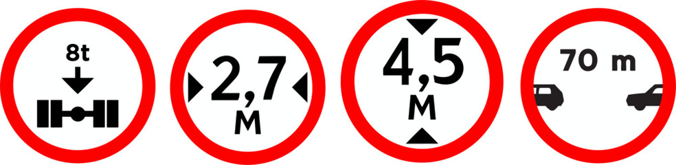 Red Circle Road Traffic Limit and Prohibition Signs Vector Set