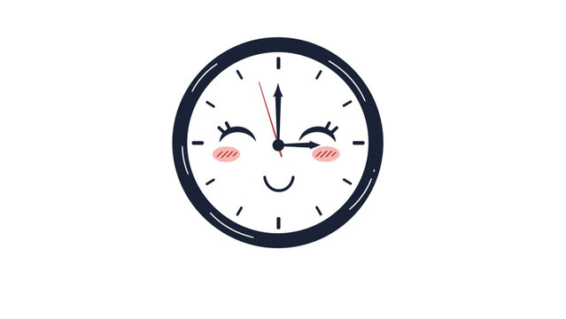 Cute cartoon clock illustration with a friendly smiling face, pink cheeks, and eyelashes showing the time approximately at three o'clock.