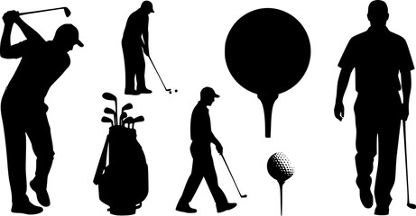 set of golf silhouettes Vector
