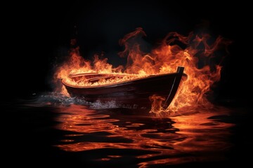 Boat flame fire transportation.