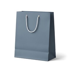 Gray shopping bag with white rope handle on white background  retail packaging