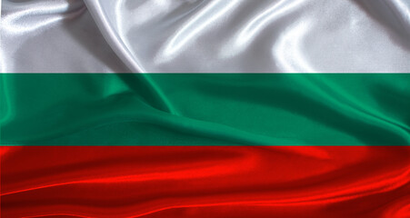 Obraz premium Bulgaria flag with cloth textured background. National flag of Bulgaria with realistic texture