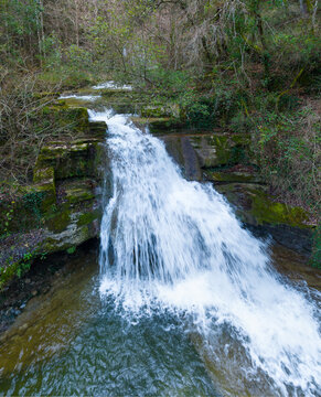 Waterfalls of the Hijuela River in Irus, in the Mena Valley. Merindades region. Burgos. Castile and Le&oacute;n. Spain. Europe