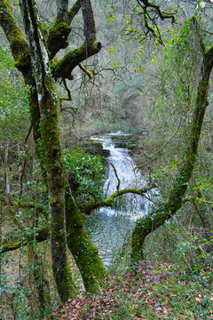 Waterfalls of the Hijuela River in Irus, in the Mena Valley. Merindades region. Burgos. Castile and Le&oacute;n. Spain. Europe