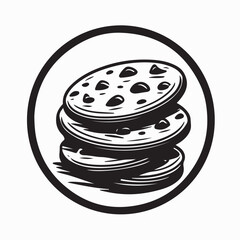 Stacked homemade chocolate chip cookies logo vector on white background
