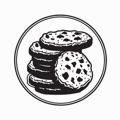 Stacked homemade chocolate chip cookies logo vector on white background