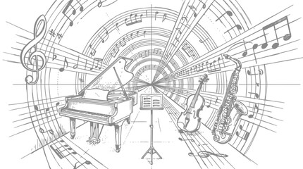 Obraz premium Musical Performance, Instruments, Concert Hall, Illustration, Artistic, Abstract