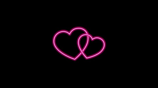 Glowing neon heart icon animation on black background