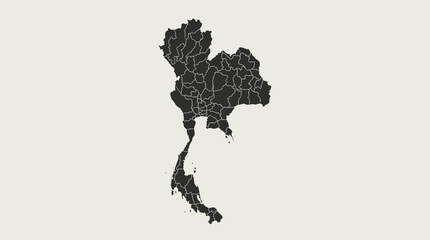 Minimalist Vector Map of Thailand Provinces (Changwat) - Black Silhouette Geographical Design on Off-White Background
