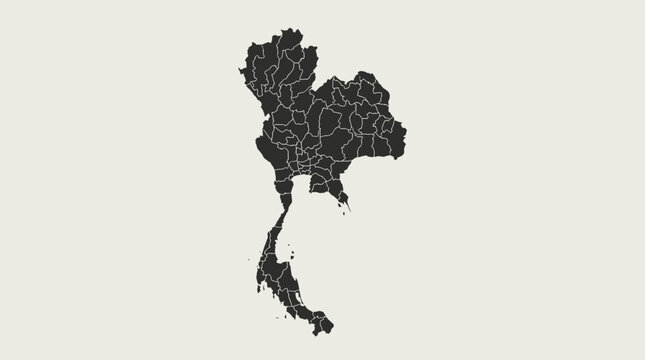 Minimalist Vector Map of Thailand Provinces (Changwat) - Black Silhouette Geographical Design on Off-White Background