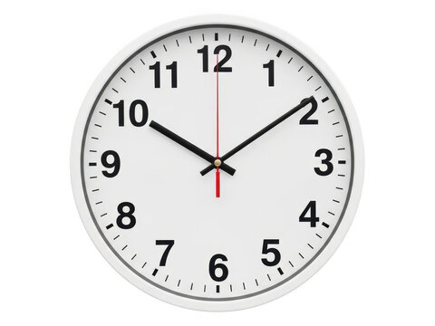 White analog clock showing 12 o'clock isolated on transparent background