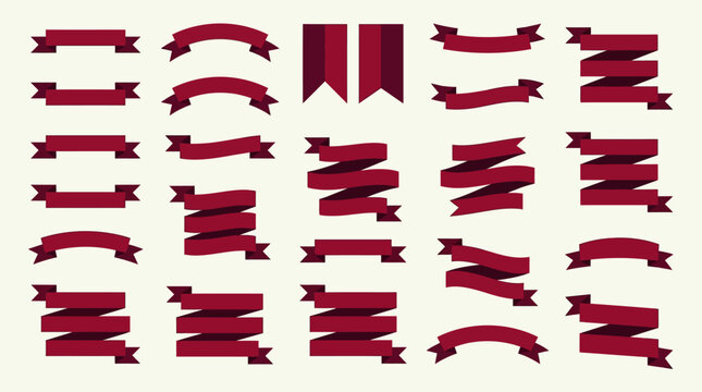 Vintage Red Ribbon Banners Set. Collection of 25 retro vector graphic elements for labels, titles, certificates, awards, and announcement designs.