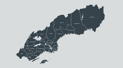 Labeled Vector Map of Sweden: All 21 Administrative Counties (Län). Modern Scandinavian Geography and Regional Infographic. © Graphicnoell