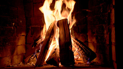 Fire burning in a stone oven