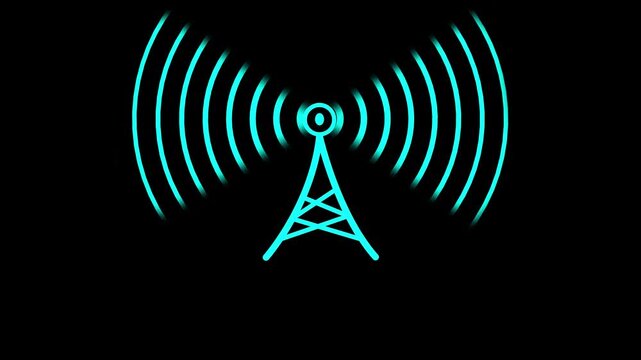Abstract technology wireless signal. Wave signal tower animated icon wave signal tower looping circle. Radio station signal tower icon 4k animation. Digital Radio wave circle background.