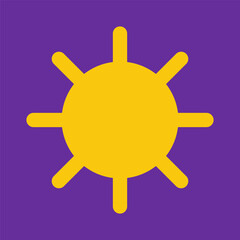 Vector flat illustration with white single yellow sun in dark blue sky. Star has 8 rays. Icon is for apps as symbol sunny clear weather. Minimalistic simple cute concept, clipart collection